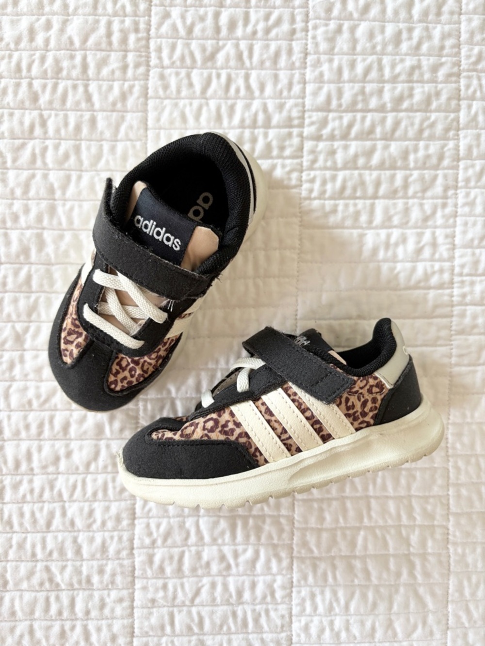 adidas RUN 70s 2.0 Toddler Shoes - Black and Leopard Print - Girls Size 7T
